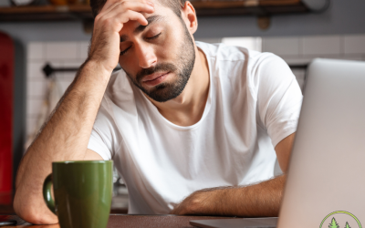 man drinking coffee exhausted